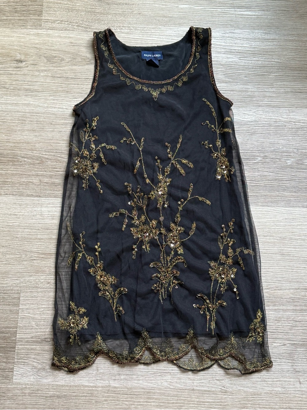 Ralph Lauren black embroidered sleeveless tunic top, size 10